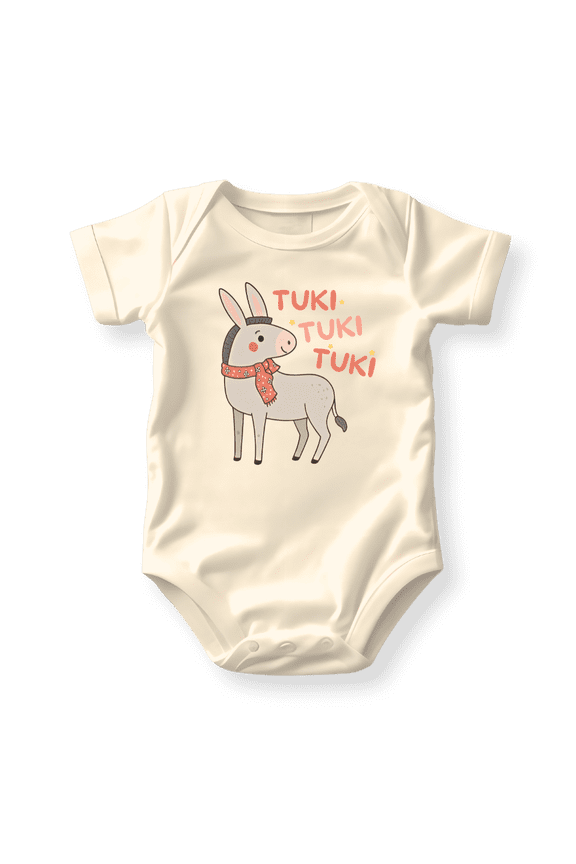 Tuki Donkey Spanish Baby Bodysuit, Newborn Outfit, Baby Clothes, Gift for Children 0-3m Natural