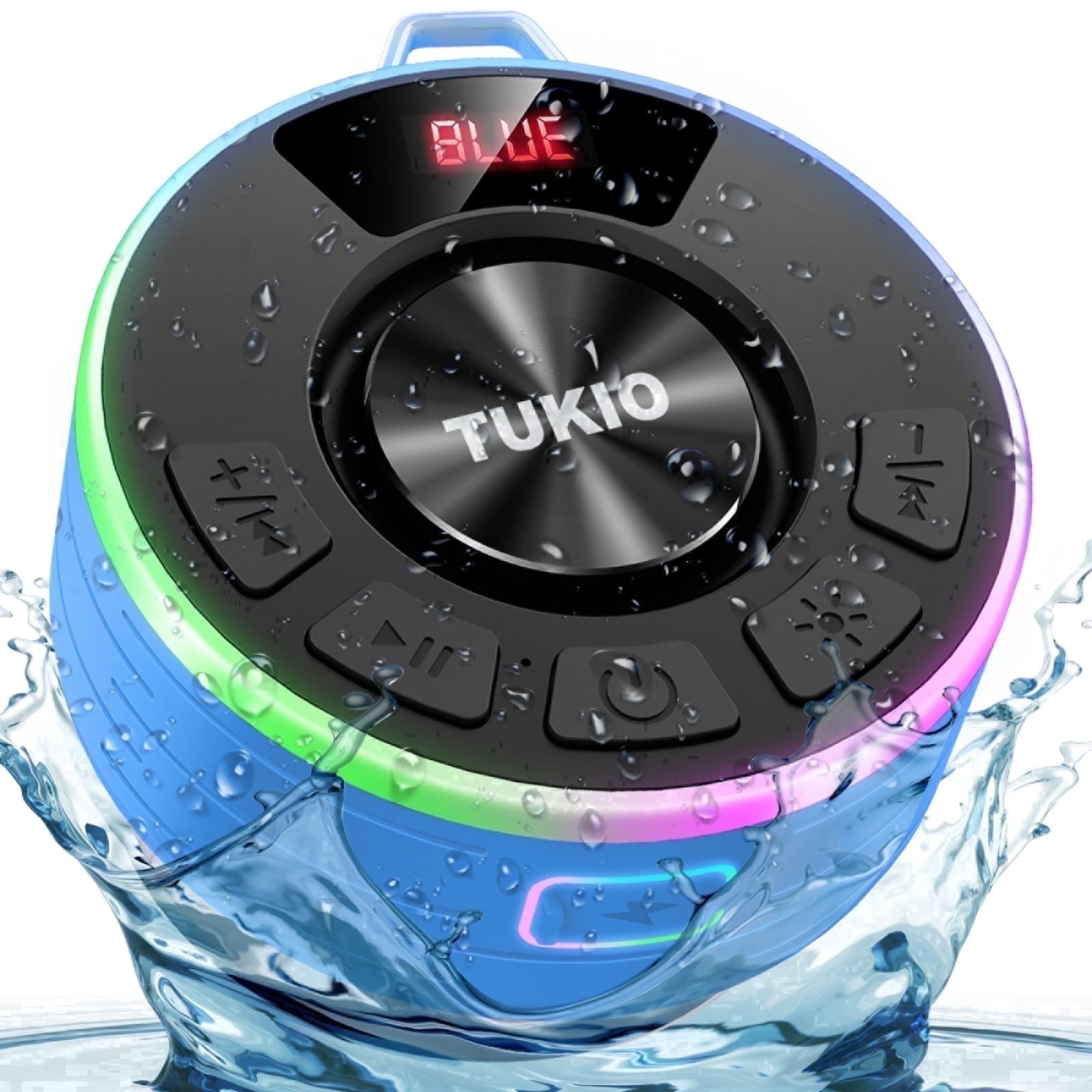 Tukio Bluetooth Speaker, IPX7 Waterproof Shower Speaker with Suction Cup, Mini Portable Speaker, 12H Playtime, Bluetooth 5.4, 360° Sound, RGB LED, Hands-Free Calls, Outdoor Pool Beach Gifts, Blue