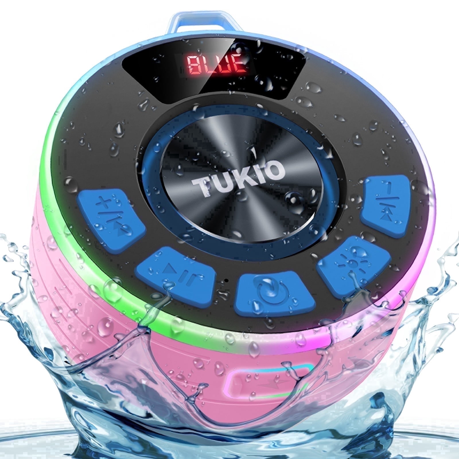 Tukio Bluetooth Speaker, IPX7 Waterproof Shower Speaker with Suction Cup, Mini Portable Speaker, 12H Playtime, Bluetooth 5.4, 360° Sound, RGB LED, Hands-Free Calls, Outdoor Pool Beach Gifts, Pink