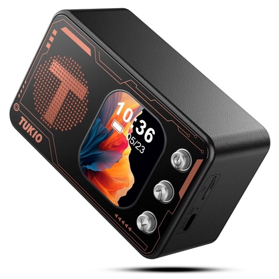 Tukio Touch Screen Bluetooth Speaker with Clock, Mini Portable Speaker with HD Sound, BT 5.4, Hands-Free Calls, Alarm, Weather Perfect for Home/Shower