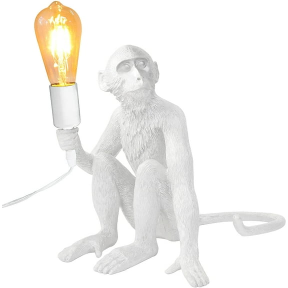 Tuklye Modern Table Light, Monkey Desk Lamp Resin Monkey Table Lighting Fixture Home Decor for Living Room Bedroom Office College Dorm (White)