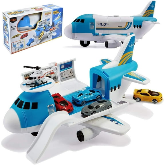 Transport Cargo Airplane Playset, Funtogether Toys Collectible Toy with Mini Cars & Sounds for Boys and Girls
