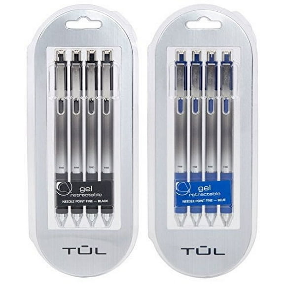 Tul Retractable Gel Pens 05Mm Needle Point Fine, Blackblue Bundle 2 4Packs