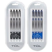 TUL Retractable Gel Pens 0.5mm Needle Point Fine, Black/Blue Bundle 2 4-packs