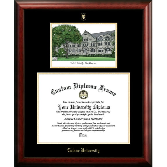 Tulane University 14" x 17" Gold Embossed Diploma Frame with Campus Images Lithograph