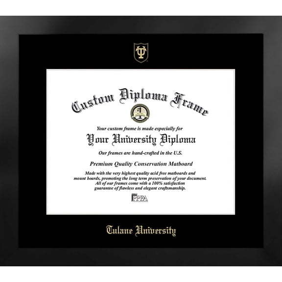 Tulane University 17w x 14h Manhattan Black Single Mat Gold Embossed Diploma Frame with Bonus Campus Images Lithograph (value savings at $59)