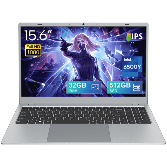 Tulasi 2026 New 15.6” Laptop Computer, Massive 32GB RAM 512GB SSD Intel Pentium Gold 6500Y up to 3.4GHz 1080P FHD Display WiFi5 BT5.0 Silver Streaming Everyday Computing