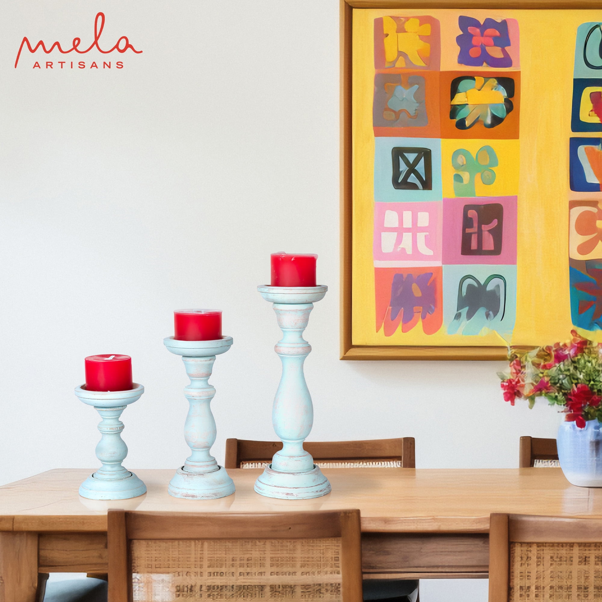 Tuli Candle Holders for Pillar Candles (Opal Blue, Set of 3), Mangowood