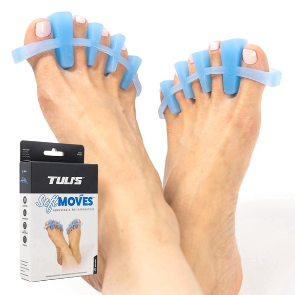 Tuli’s SoftMoves, Adjustable Toe Separators for Bunions, Plantar Fasciitis & Foot Health, One Size Fits All, Blue