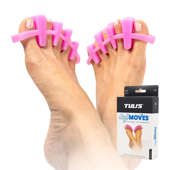 Tuli’s SoftMoves, Adjustable Toe Separators for Bunions, Plantar Fasciitis & Foot Health, One Size Fits All, Pink
