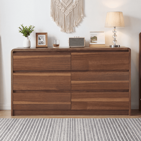 Tulib 6 Drawer Dresser, Wood Chest of Drawers for Bedroom, Storage Cabinet Dresser Organizer for Living Room, Closet, Walnut