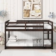 thumbnail image 1 of Tulib Low Bunk Bed Twin Over Twin, Bed Frame with Ladder, Safety Guardrails & Reinforced Slats, for Bedroom & Dorm, Coffee, 1 of 7