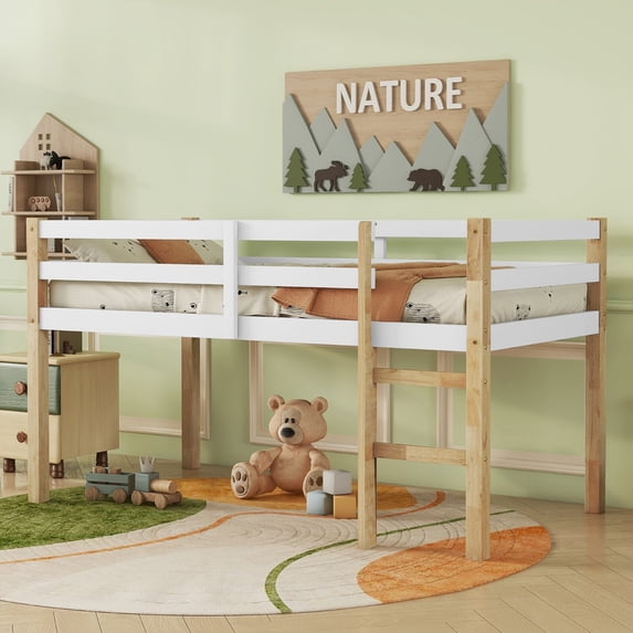 Tulib Twin Low Loft Bed with Ladder & Strengthened Slats, Easy Assembly