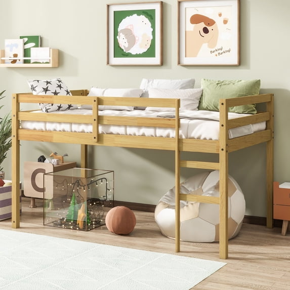 Tulib Twin Low Loft Bed with Ladder & Strengthened Slats, Easy Assembly