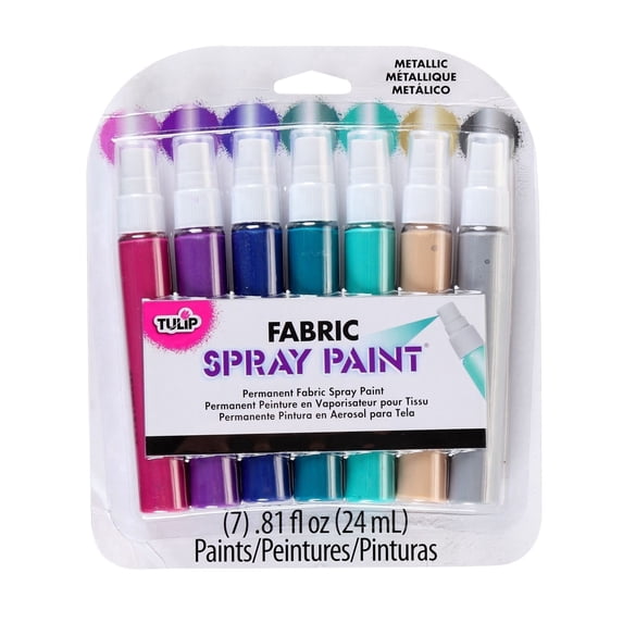 Tulip Fabric Spray Paint Metallic Mini 7-Pack - Permanent Metallic Fabric Paint Set for Clothing & DIY Projects