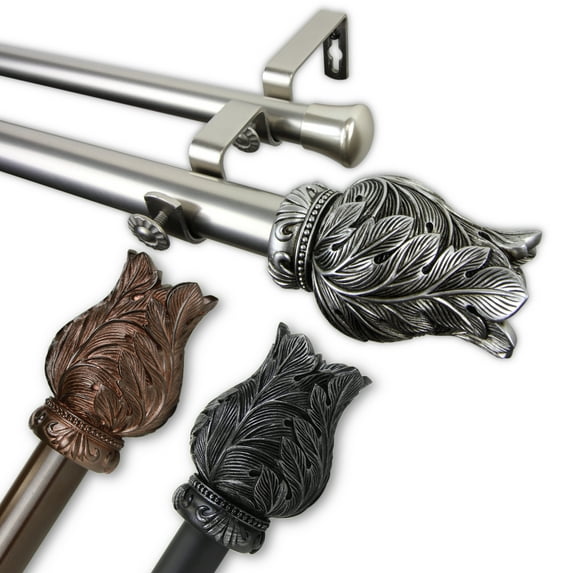 Tulip 1" Double Curtain Rod 120-170 inch - Satin Nickel