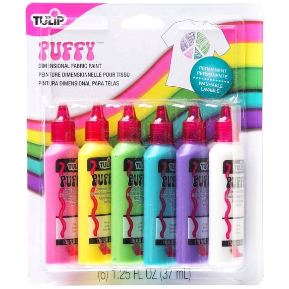 Tulip Puff Paint Puffy Colors 6-pack, Multi-Surface, Waterproof Craft Paint, Permanent on Fabric