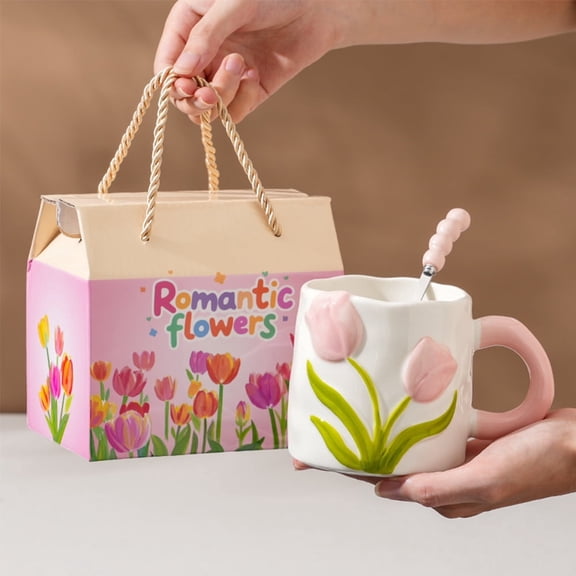Tulip 3D Ceramic Coffee Mug (15 oz), Cute Funny Coffee Cup Gift for Women, Mother, Grandmother, Wife