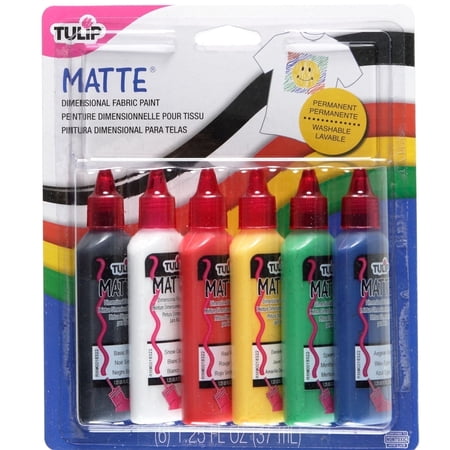 Tulip Dimensional Fabric Paint Matte 6-Pack - Permanent 3D Fabric Paint in Classic Primary Colors