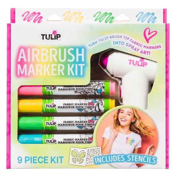 Tulip Airbrush Fabric Marker Kit - Rechargeable Fabric Spray Art Set with Markers & Stencils