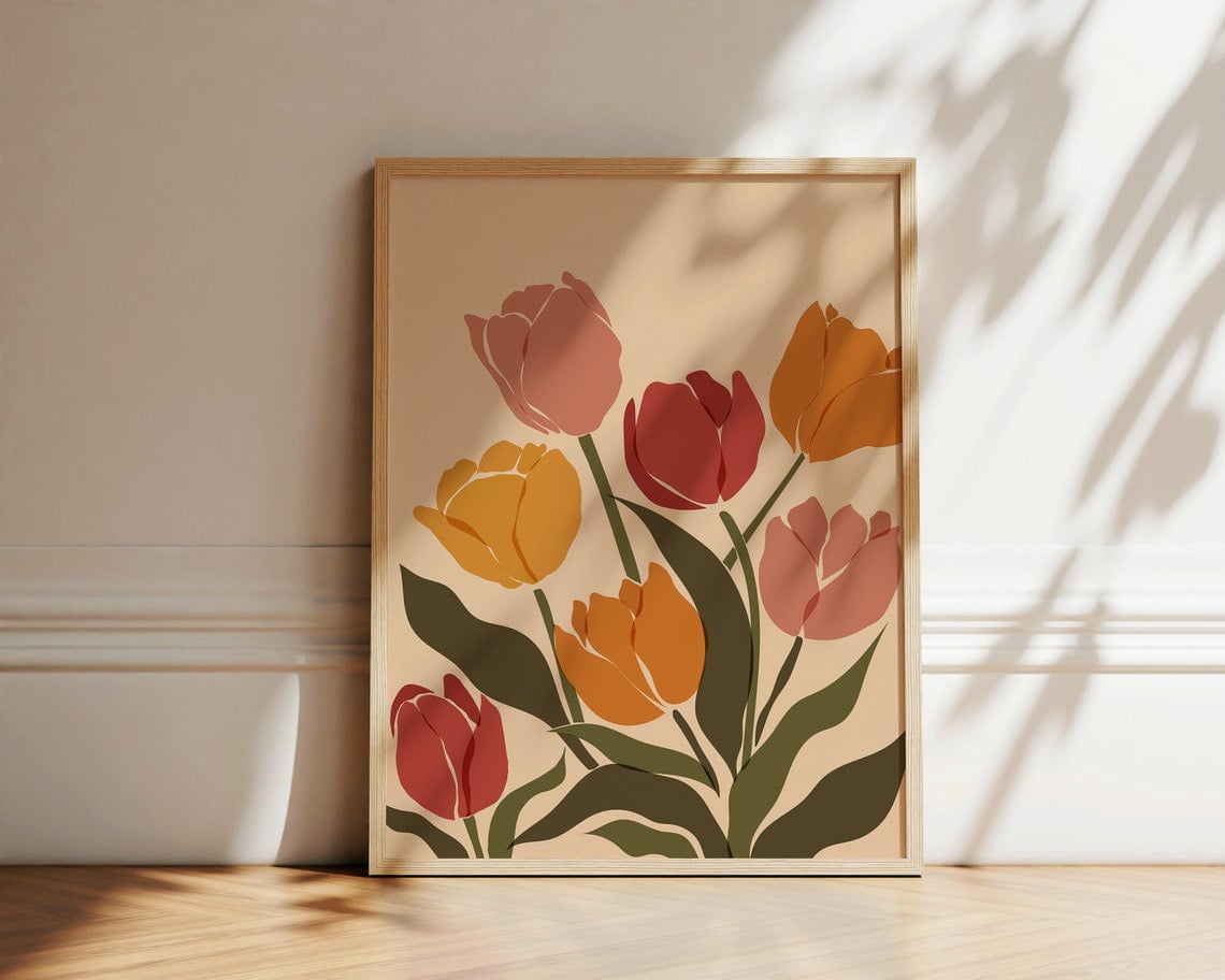 Tulip Art Print, Abstract Wall Art, Flower Market, Botanical Poster ...