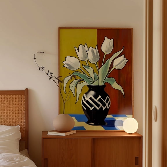 Tulip Art Print - White Tulips Poster For Bedrooms Living Room Wall Art Bright And Colourful Flowers Modern Print Quirky Housewarming, Unframed Poster Size 12x18