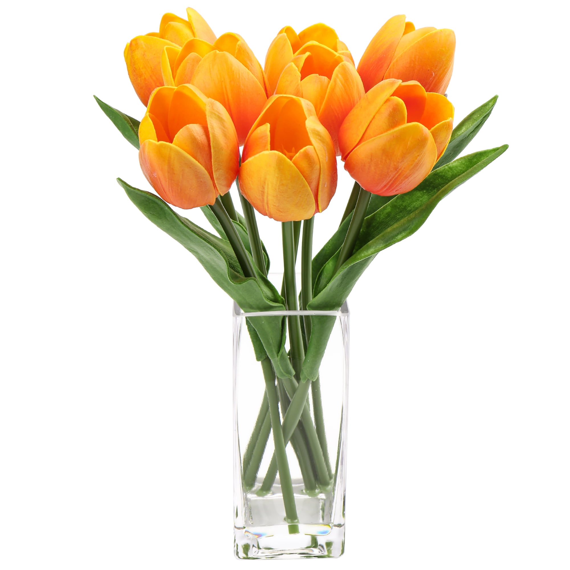 Tulip Artificial Flower Faux Orange Flowers Tulips in Clear Vase Flower