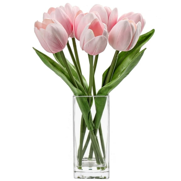 Tulip Artificial Flower Faux Pink Flowers Tulips in Clear Vase Flower Arrangement in Faux Water Dining Table Centerpiece Home Decor