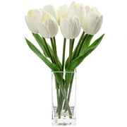 Tulip Artificial Flower Faux White Flowers Tulips in Clear Vase Flower Arrangement in Fake Water Dining Table Centerpiece Home Decor