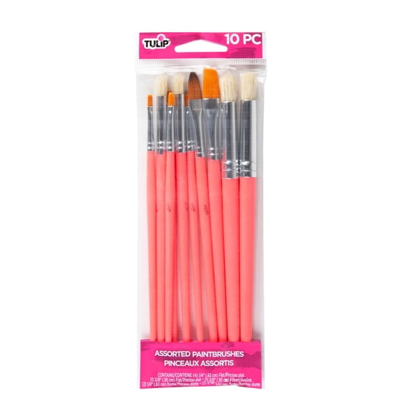 Tulip Assorted Paintbrush Set, 10 Pack Dome, Flat & Filbert Brushes for Acrylic Painting, Crafts & DIY Art Projects