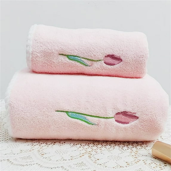 Tulip Bath Towel Pink B, Coral Velvet Towel Towel Cover Towel Kid and Children's Soft Absorbent Flower for Home Use(Bath Towel*1)