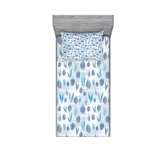 Ambesonne Floral Fitted Sheet & Pillow Sham Set, Painting Effect Tulips, Twinxl, Blue