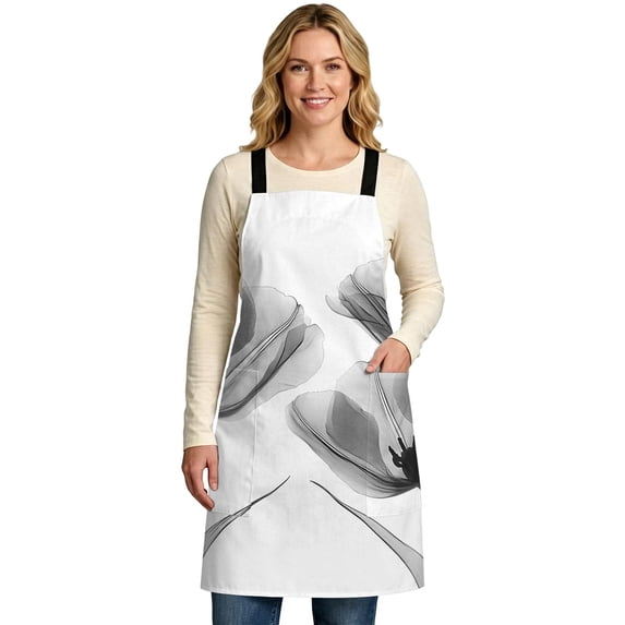 Tulip Black White Aprons for Women with Pockets, Spring Floral ...