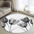 thumbnail image 1 of Tulip Black White Round Area Rug 3 FT, Small Kitchen Bathroom Mats, Spring Floral Botanical Bloom Washable Indoor Outdoor Throw Runner Carpet Non-Shedding Doormat for Table Shower Sofa Entryway, 1 of 8