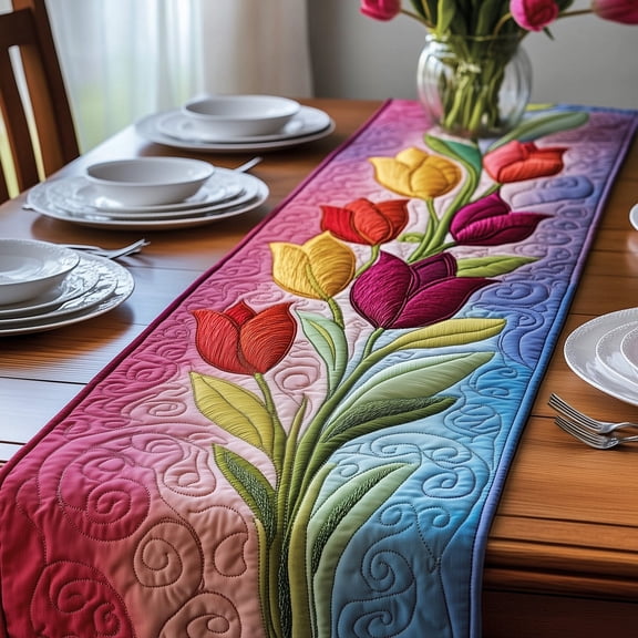 Tulip Blooms Quilted Table Runner