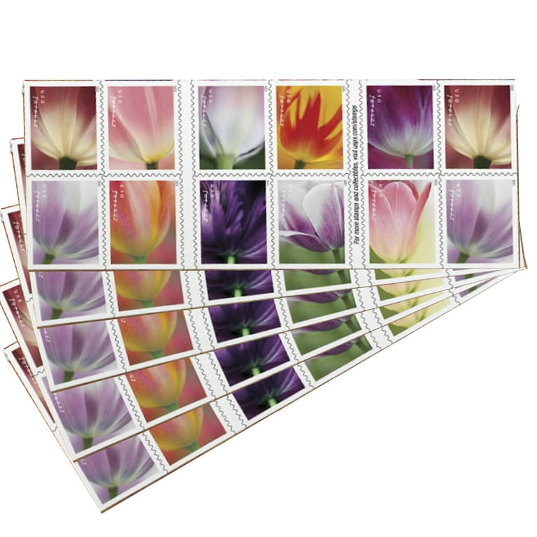 Tulips on Postage Stamps, Colourful Flower Stamps, floral postal stamp  card toppers for craft