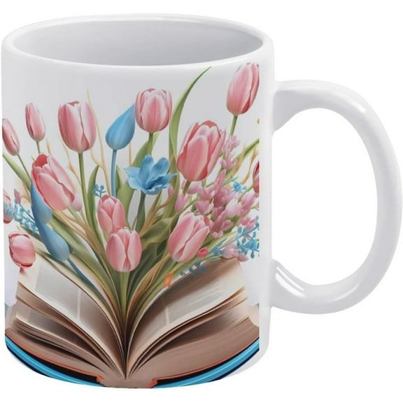 Tulip Book Ceramic Mug 11 Oz Ceramic Coffee Mug Funny Coffee Tea Cup Gift for Women Men Novelty Christmas Birthday