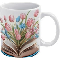 Tulip Book Ceramic Mug 11 Oz Ceramic Coffee Mug Funny Coffee Tea Cup Gift for Women Men Novelty Christmas Birthday