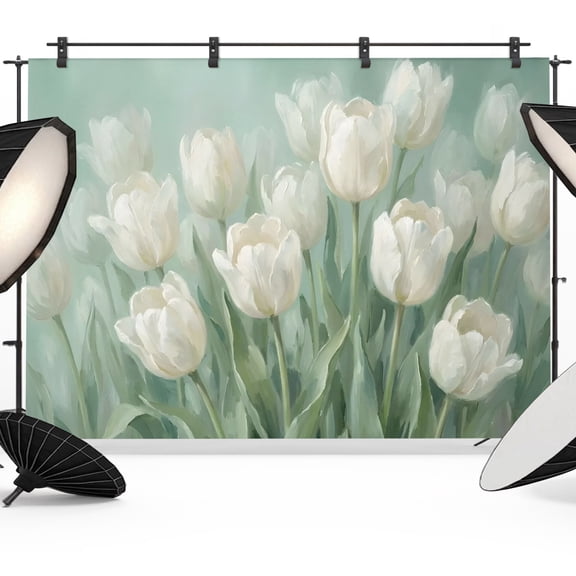 Tulip Bouquet Backdrop for Photography, Floral Art Boho Impressionist Photo Backdrop Portrait Background Party Banner Photo Backgrounds for Studio Booth Props, 10x8ft
