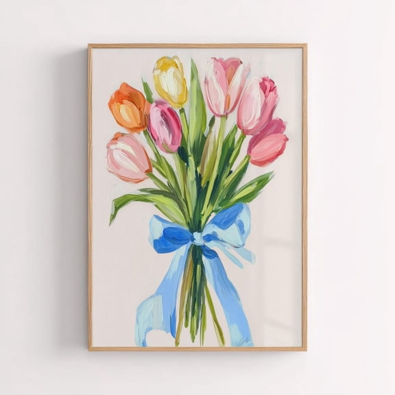 Tulip Bouquet, Colorful Floral Art Poster, Stretched Canvas Size 8x12