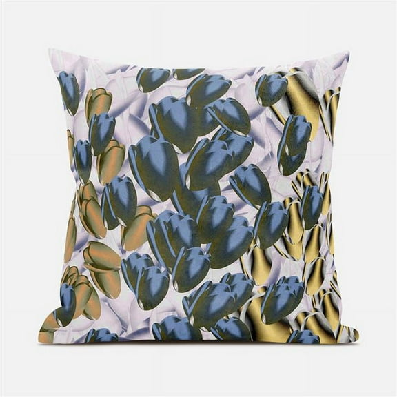 Tulip Bouquet Indoor/Outdoor Pillow with Removable Cover in Blue Gold White26x26
