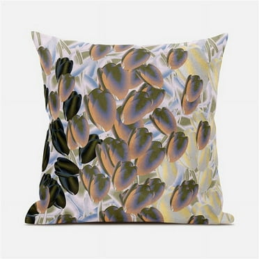 Tulip Bouquet Indoor/Outdoor Pillow with Removable Cover in Orange Green Yellow26x26