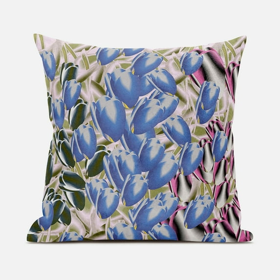 Amrita Sen Tulip Bouquet Throw Pillow in Blue Pink Green 16x16