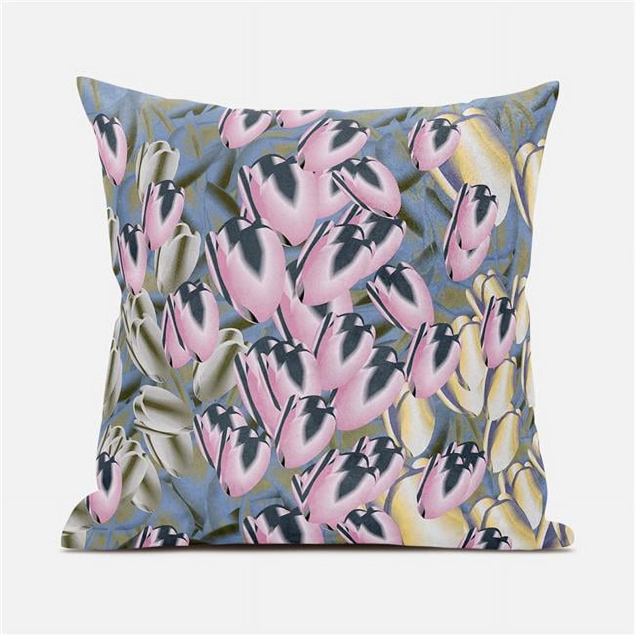 Tulip Bouquet Faux Suede Throw Pillow in Pink, Silver, and Gold
