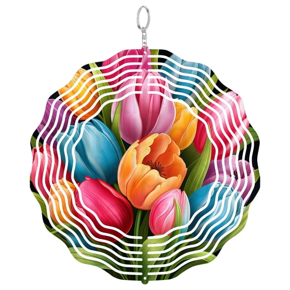 Tulip Bouquet Wind Spinner Metal Outdoor Decor Vibrant Floral Multicolored