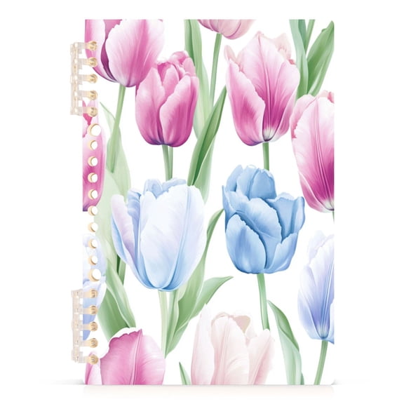 Tulip Bouquet on Pink A5 8.3x5.7in PP Notebook, Adjustable Rings, 60 Sheets, Diary or Journey Note