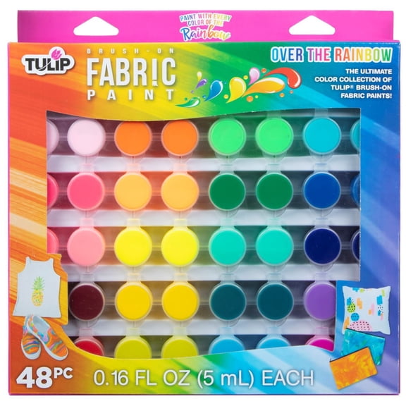 Tulip Brush-On Fabric Paint 48 Pieces, Over the Raibbow Mulit-color Premium Paint, Permanent Designs on Shirt, Deni, 48 0.16 fl oz pots in 23 colors