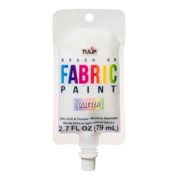 Tulip Brush-On Fabric Paint, Glitter White, Permanent Soft Fabric Paint for Clothing & Crafts, Easy-Squeeze Pouch, 2.7 fl. oz.