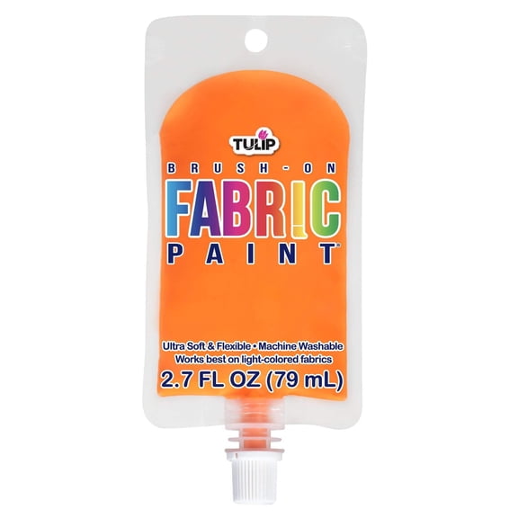 Tulip Brush-On Fabric Paint, Orange 2.7 fl oz Pouch, Dries Soft and Permanent