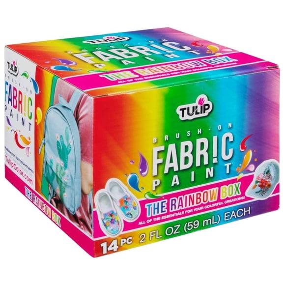 Tulip Brush-On Fabric Paint Rainbow Box, Premium Paint, Permanent Designs on Shirt, Denim, 14 colors